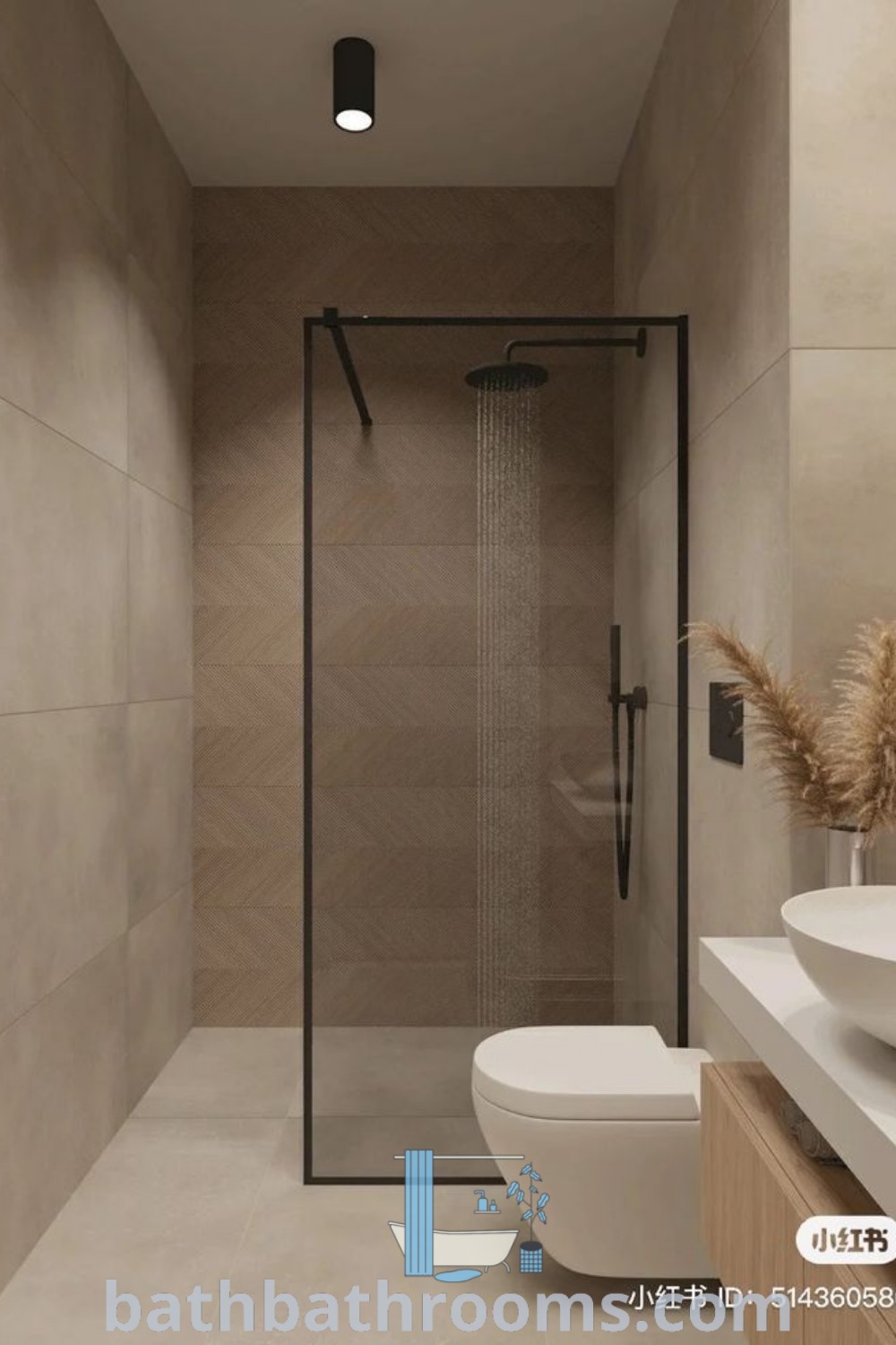 A modern bathroom with two toilets and a walk-in shower, showcasing colorful bathroom tile and innovative design ideas for a cozy aesthetic. Discover more inspiring bathroom design styles at bathbathrooms.com.