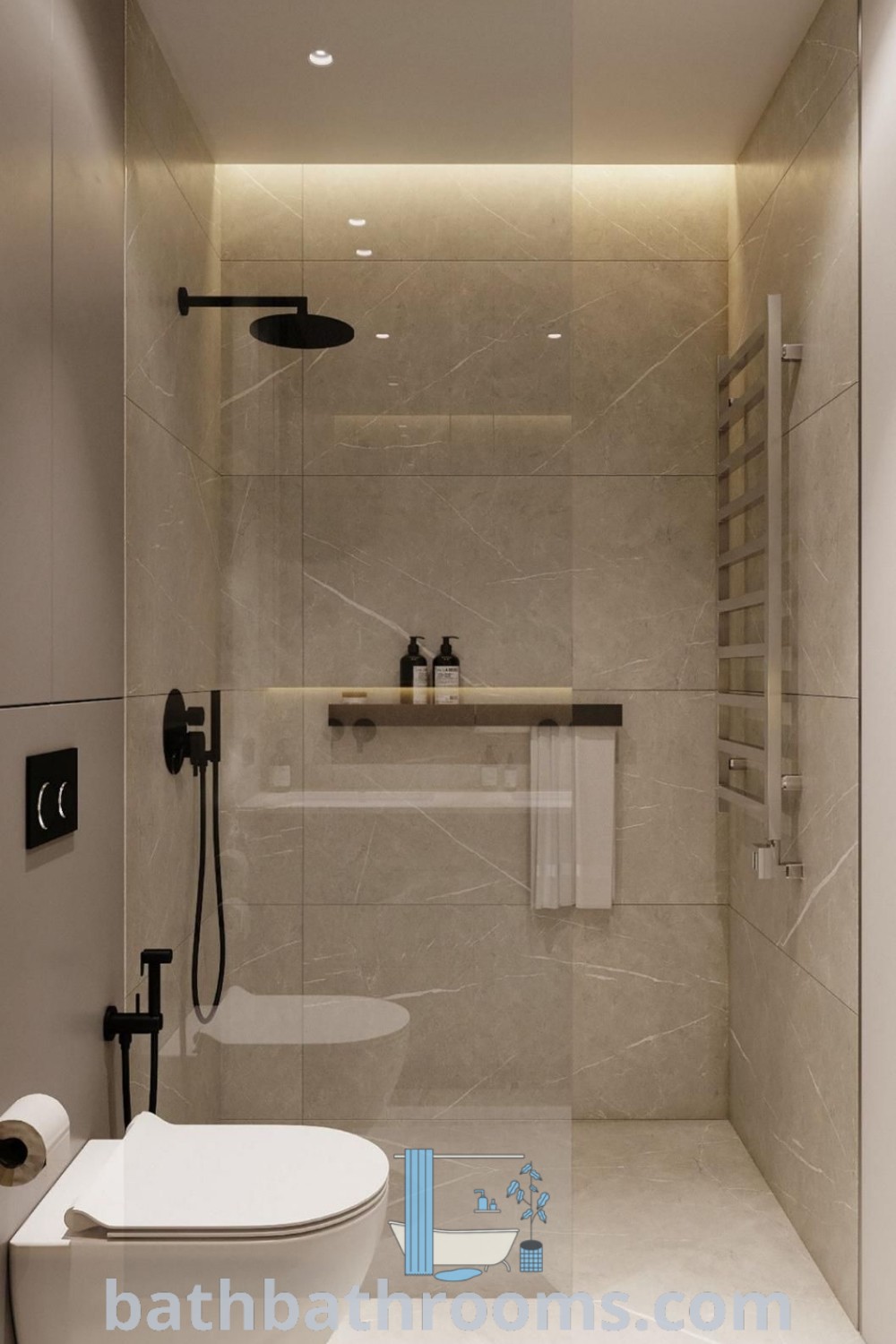 A minimalist bathroom featuring modern design elements and cozy decor ideas for small spaces. This makeover showcases inspiring styles, emphasizing functionality while maximizing aesthetic appeal. Discover design tips and inspirations at bathbathrooms.com.