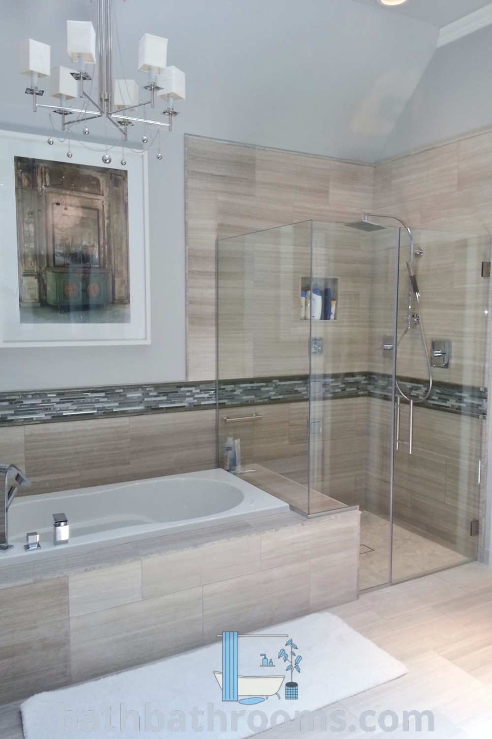 A stunning small bathroom design featuring a large tub and a walk-in shower, showcasing beautiful decor ideas for small spaces. Ideal for a bathroom remodel or redesign, discover more inspirations at bathbathrooms.com.