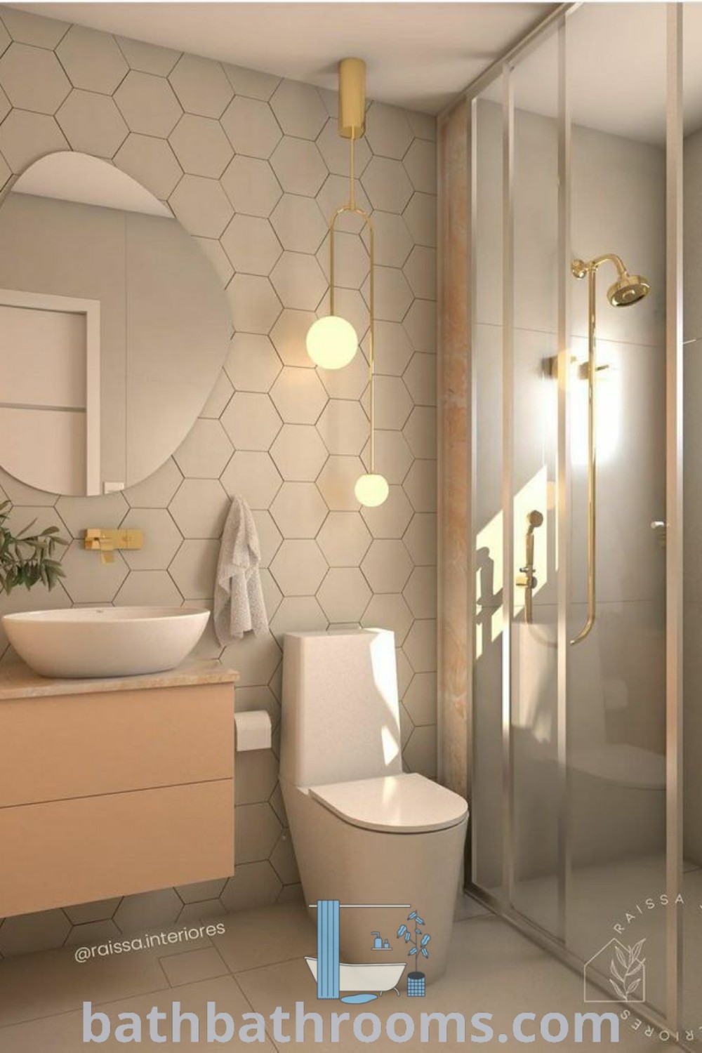 A cozy bathroom with a toilet, sink, and shower stall next to a mirror, showcasing small washroom design ideas. The decor combines functional beauty and simple designs, perfect for maximizing style in compact spaces. Find more inspirations at bathbathrooms.com.