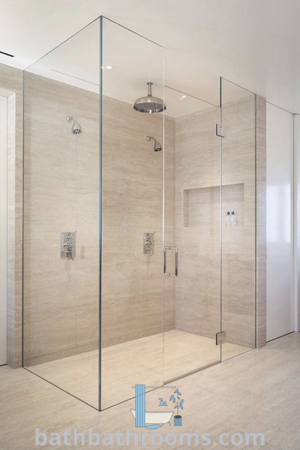 An elegant bathroom showcasing a walk-in shower beside a toilet, featuring a stylish shower glass door typical of Park Bathroom designs. This remodel reflects modern aesthetics and cozy home inspirations, capturing the essence of bathroom decor ideas for a functional and stylish space. Explore more at bathbathrooms.com.